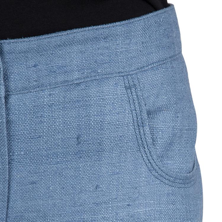 مملوكة مسبقًا Chanel Blue Textured Silk Wide Leg Trousers M