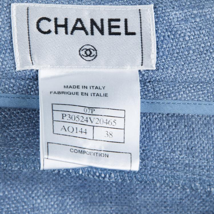 مملوكة مسبقًا Chanel Blue Textured Silk Wide Leg Trousers M