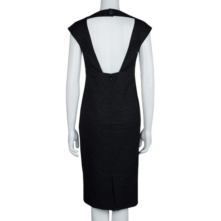 Pre Owned Chanel Black Textured Cotton Cap Sleeve Dress M