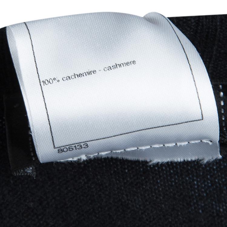 Pre Owned Chanel Black Chenille Embroidered Zip Front Cashmere Cardigan M