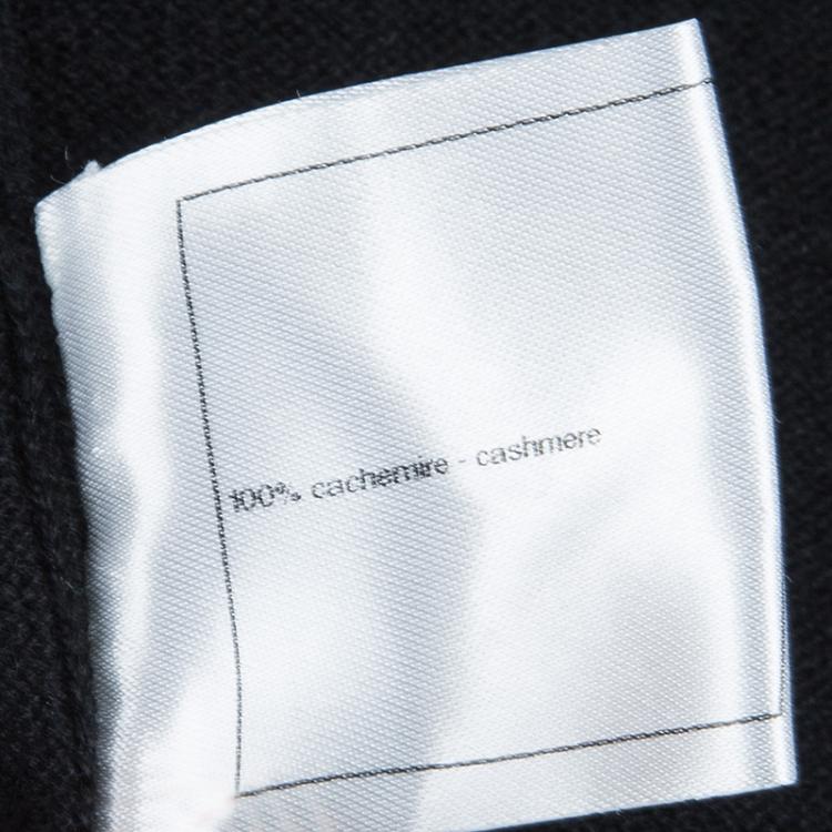 Pre Owned Chanel Black Chenille Embroidered Zip Front Cashmere Cardigan M