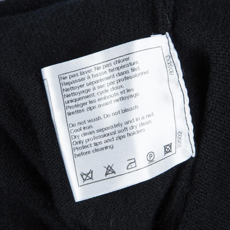 Pre Owned Chanel Black Chenille Embroidered Zip Front Cashmere Cardigan M