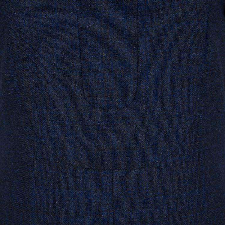 Pre Owned Chanel Navy Blue High Collar Textured Wool Dress M