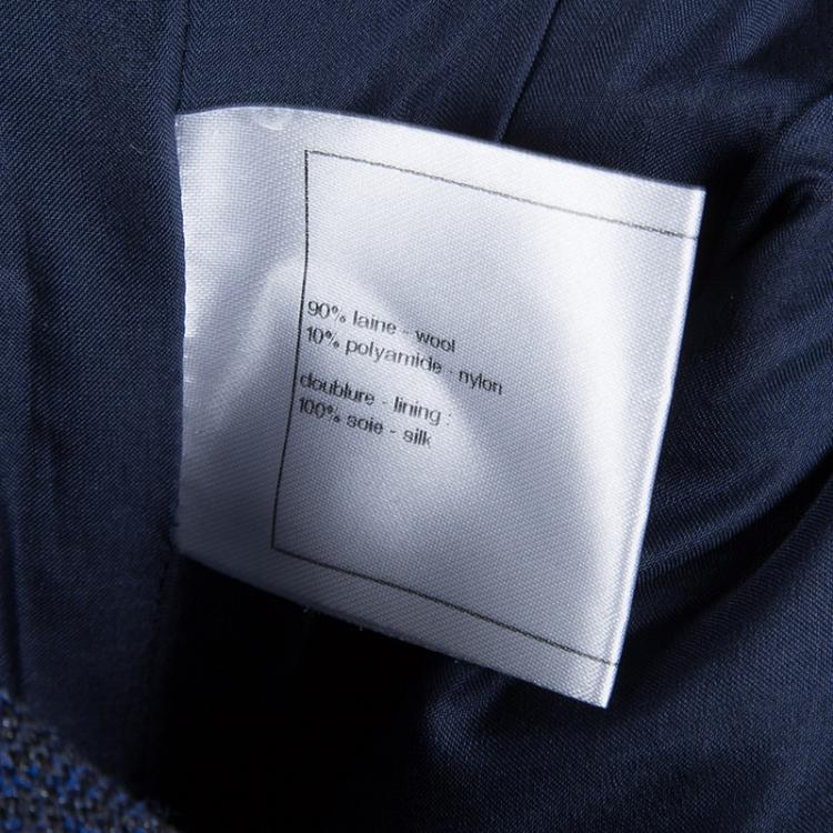 Pre Owned Chanel Navy Blue High Collar Textured Wool Dress M