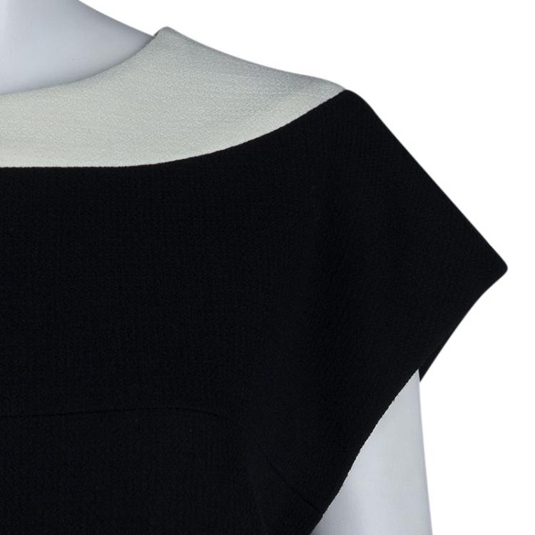 Pre Owned Chanel Monochrome Drawstring Waist Detail Wool Dress L