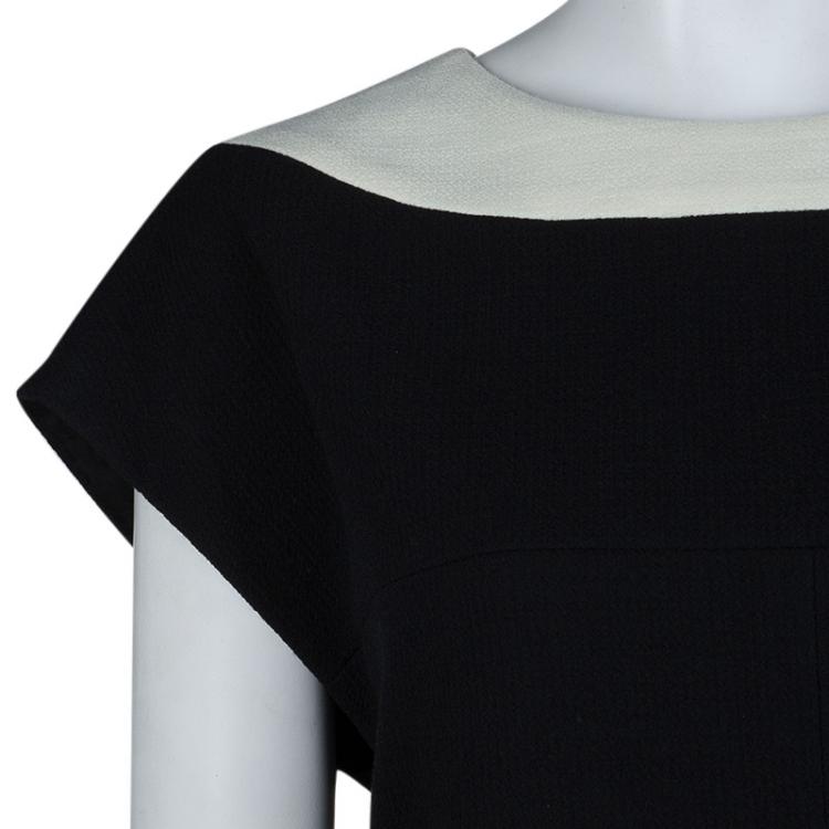 Pre Owned Chanel Monochrome Drawstring Waist Detail Wool Dress L