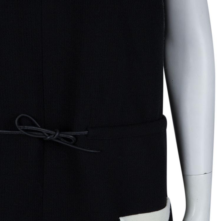 Pre Owned Chanel Monochrome Drawstring Waist Detail Wool Dress L