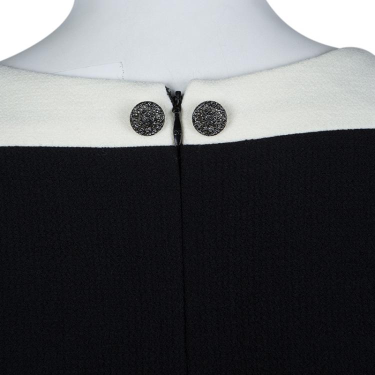 Pre Owned Chanel Monochrome Drawstring Waist Detail Wool Dress L