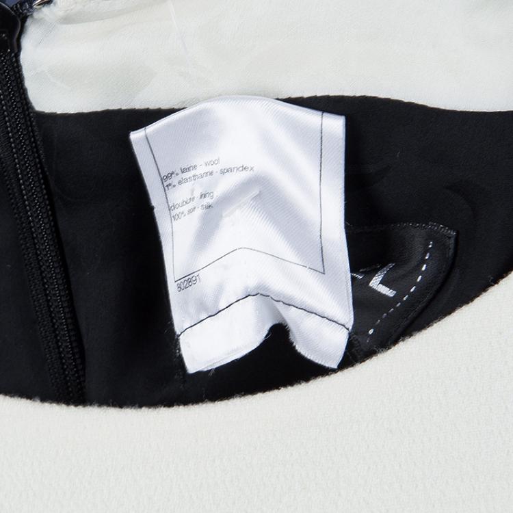 Pre Owned Chanel Monochrome Drawstring Waist Detail Wool Dress L