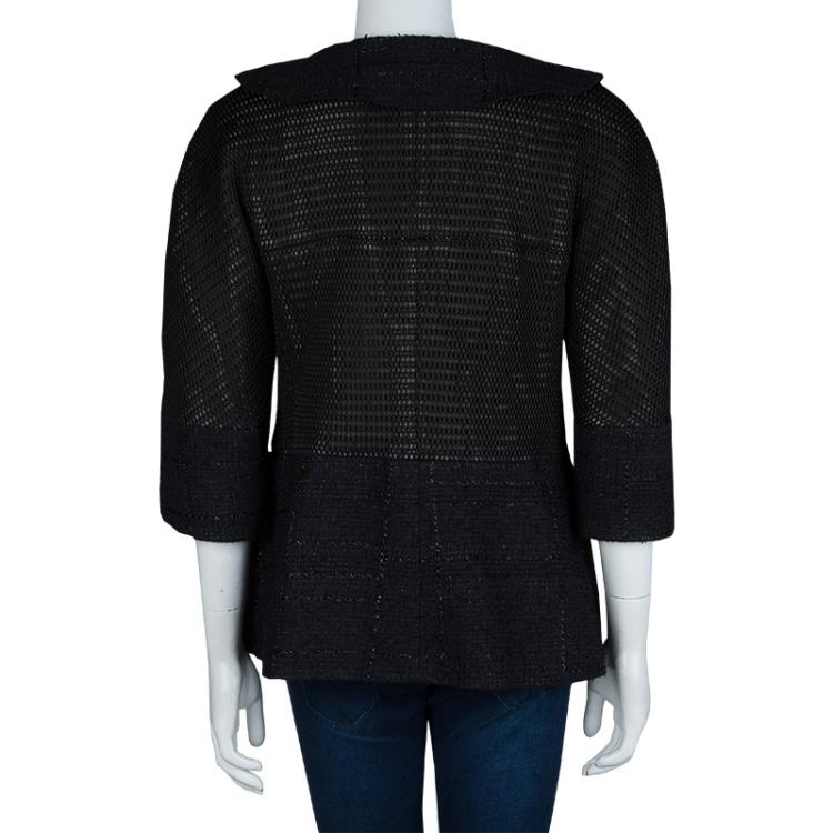 Pre Owned Chanel Black Textured Pearl Button Jacket  L