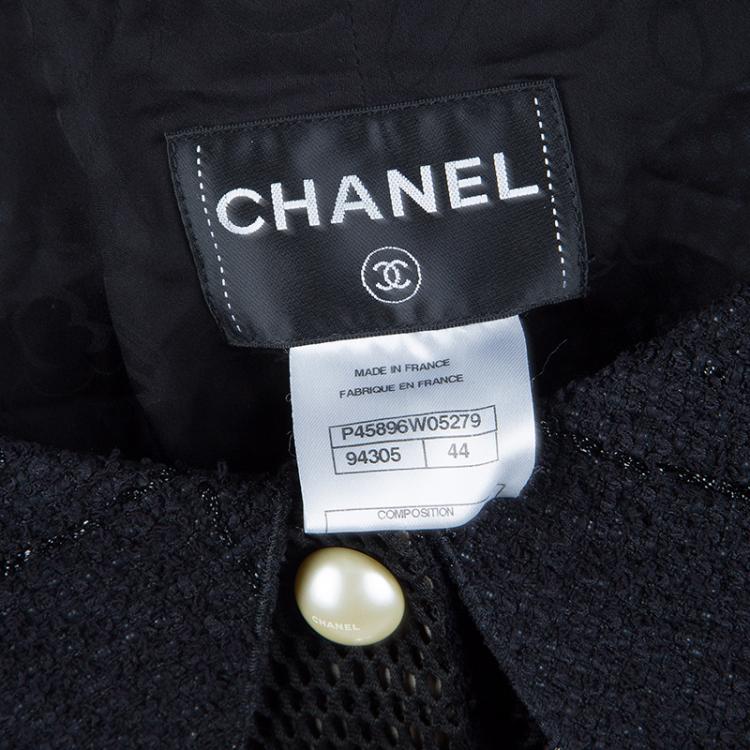 Pre Owned Chanel Black Textured Pearl Button Jacket  L