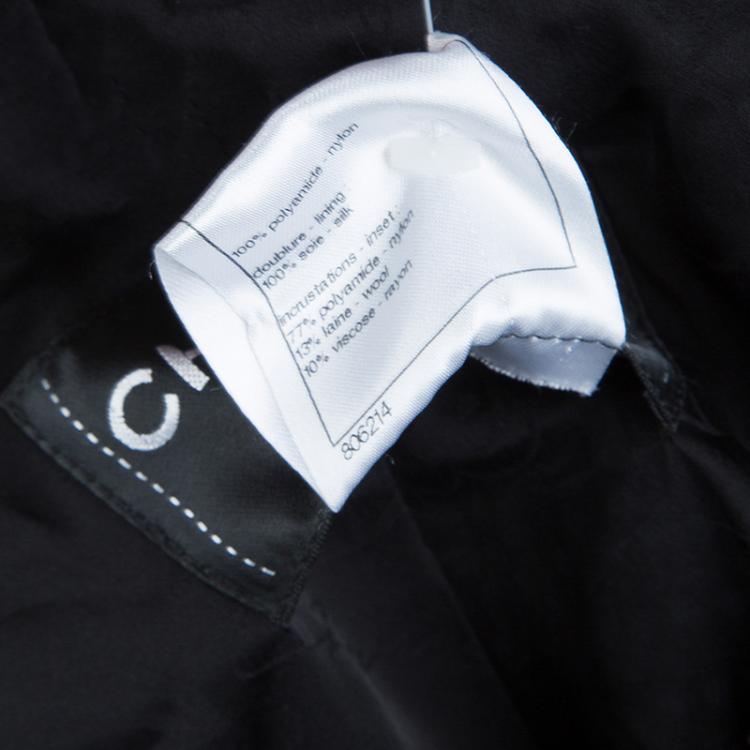 Pre Owned Chanel Black Textured Pearl Button Jacket  L