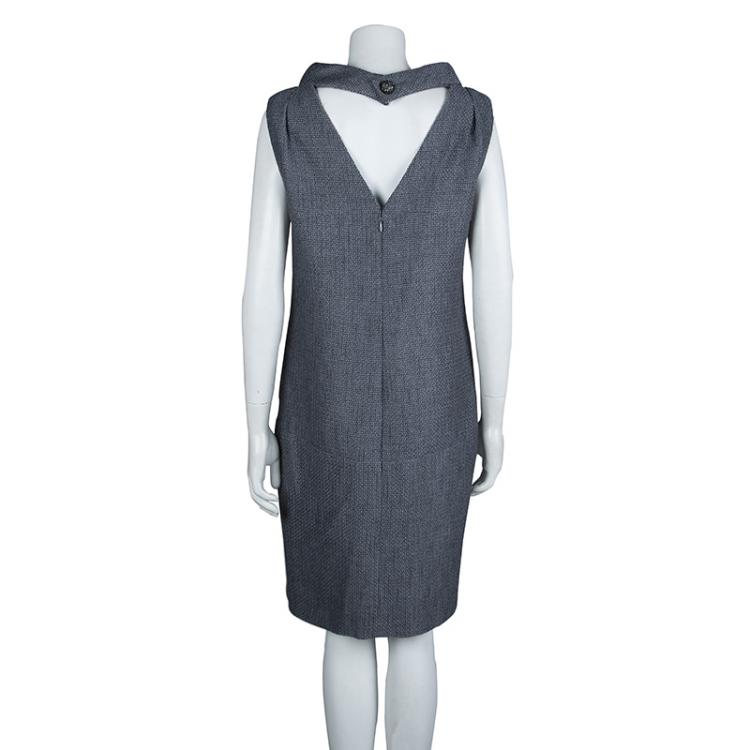 Pre Owned Chanel Grey Textured Wool Sleeveless Dress L