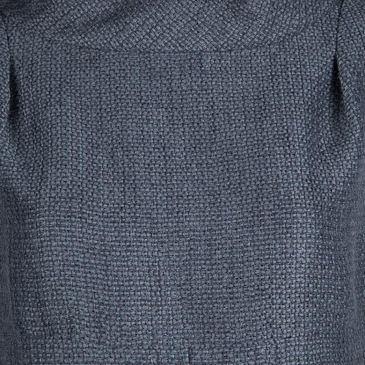 Pre Owned Chanel Grey Textured Wool Sleeveless Dress L