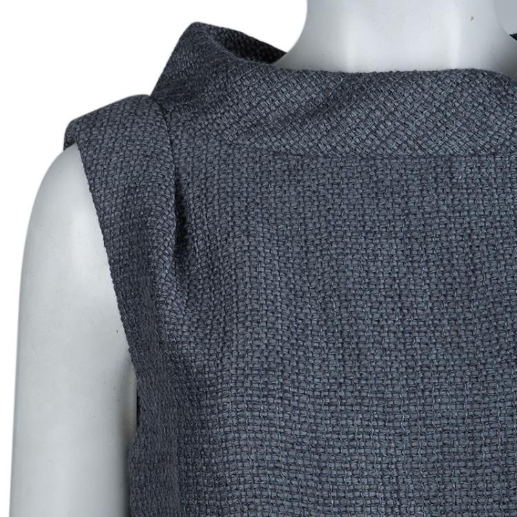 Pre Owned Chanel Grey Textured Wool Sleeveless Dress L