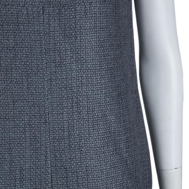 Pre Owned Chanel Grey Textured Wool Sleeveless Dress L