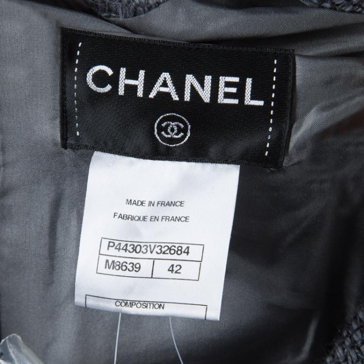 Pre Owned Chanel Grey Textured Wool Sleeveless Dress L
