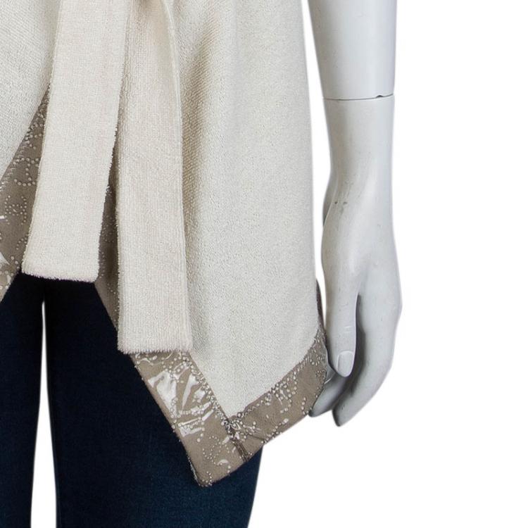 Pre Owned Chanel Beige Terrycloth Vinyl Panel Detail Belted Robe M