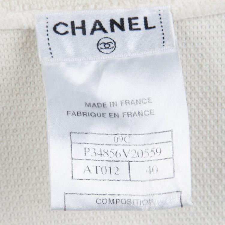 Pre Owned Chanel Beige Terrycloth Vinyl Panel Detail Belted Robe M