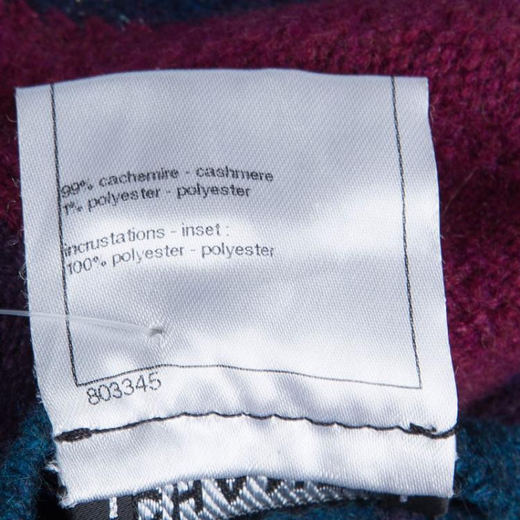 Pre Owned Chanel Peacock Blue Lurex Knit Button Front Cashmere Cardigan M 