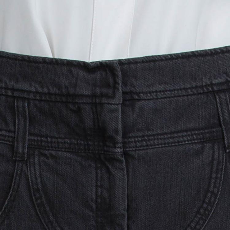 Pre Owned Chanel Grey Denim High Waist Wide Leg Jeans M