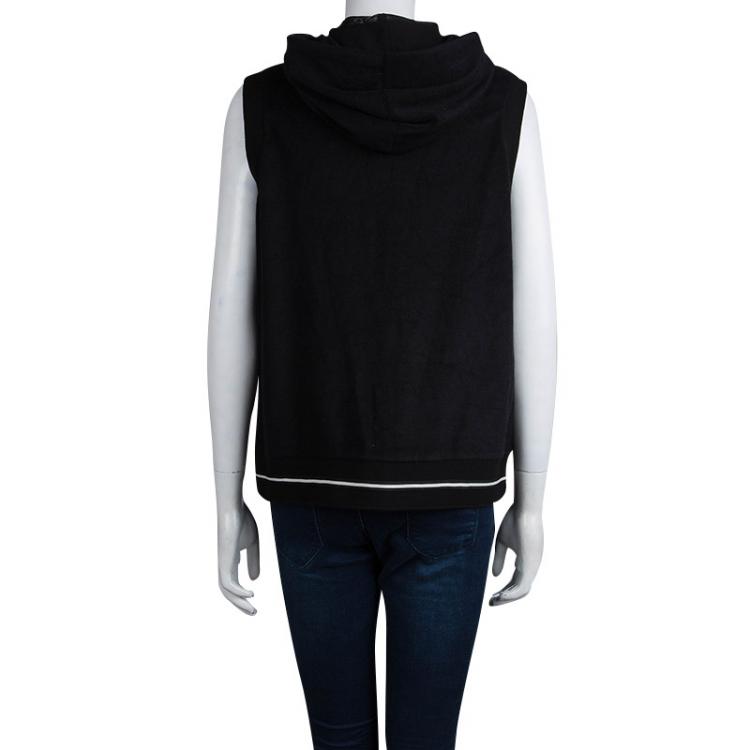 Pre Owned Chanel Black Terry Sleeveless Hooded Vest L