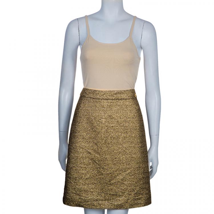 Pre Owned Chanel Gold Metallic Skirt M