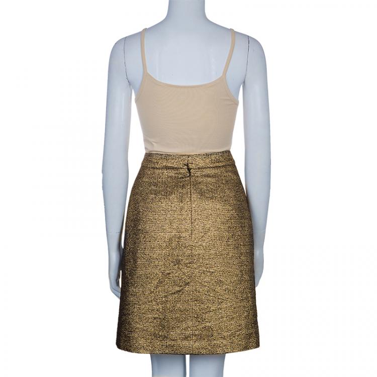 Pre Owned Chanel Gold Metallic Skirt M