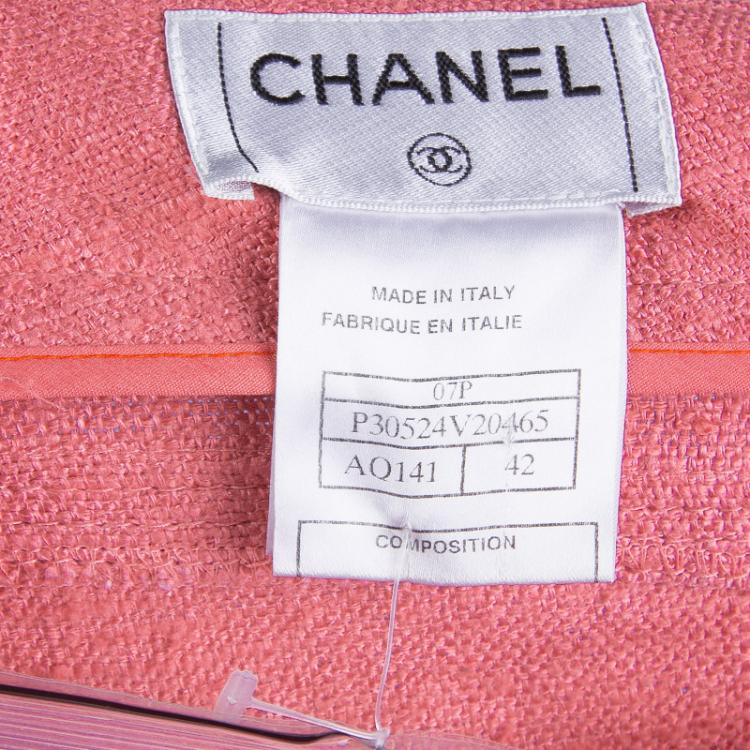 Pre Owned Chanel Pink Textured Silk Wide Leg Trousers L