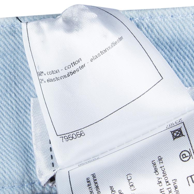 Pre Owned Chanel Indigo Light Wash Denim Embroidered Jeans L