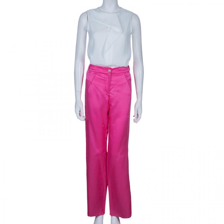 Pre Owned Chanel Pink Silk Trousers M