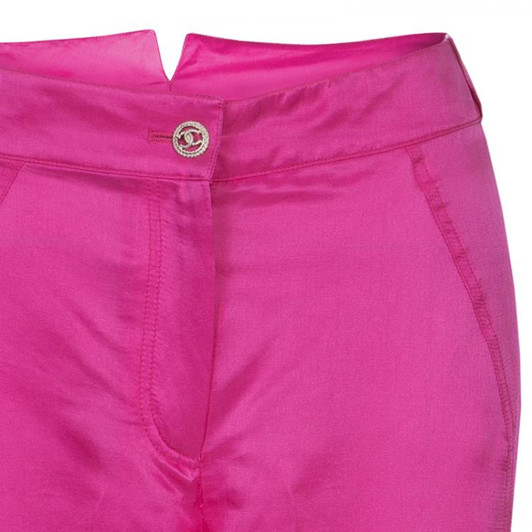 Pre Owned Chanel Pink Silk Trousers M