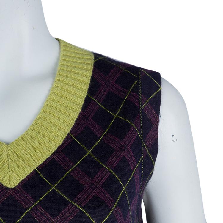 Pre Owned Chanel Purple Argyle Pattern Sleeveless Sweater M