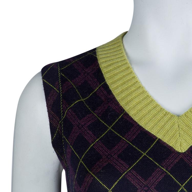 Pre Owned Chanel Purple Argyle Pattern Sleeveless Sweater M