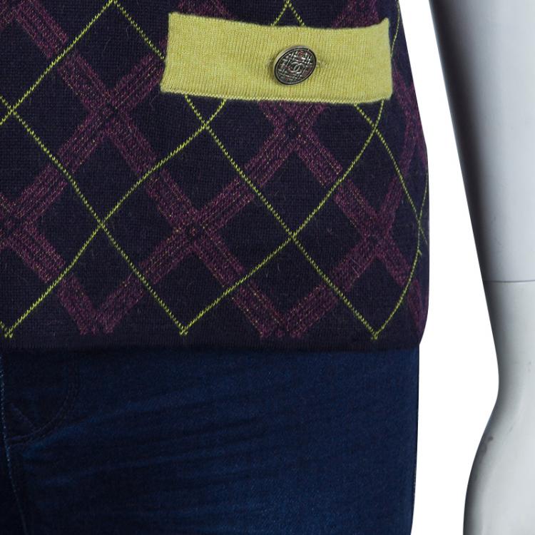 Pre Owned Chanel Purple Argyle Pattern Sleeveless Sweater M