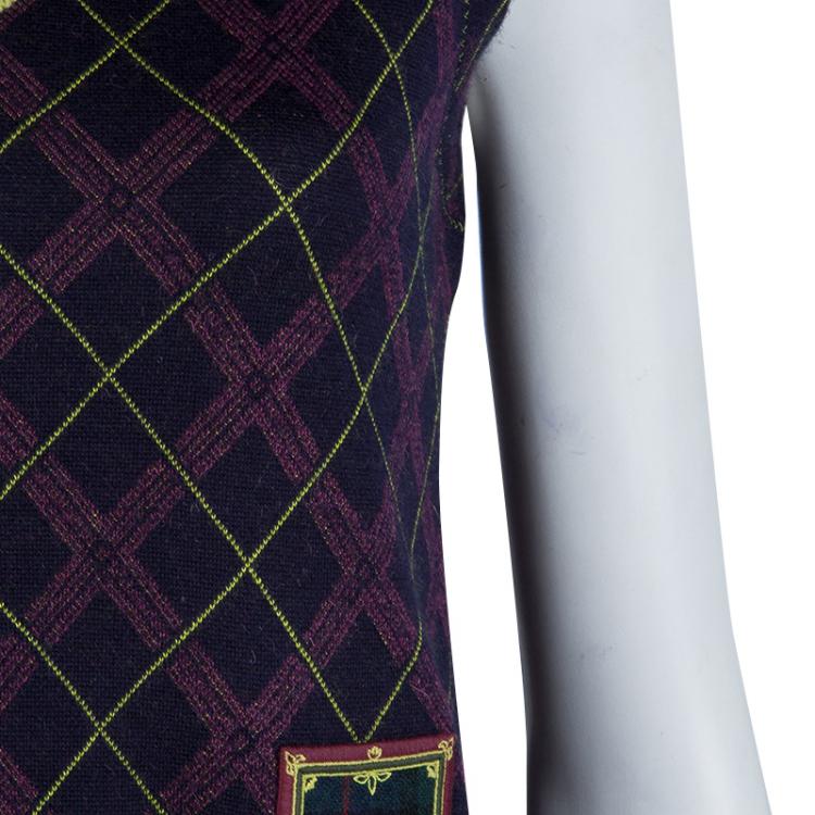 Pre Owned Chanel Purple Argyle Pattern Sleeveless Sweater M
