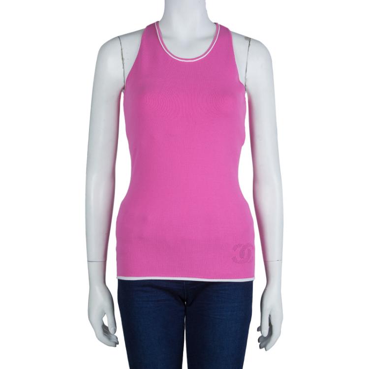 Chanel Pink Knit Racer Back Top M Chanel