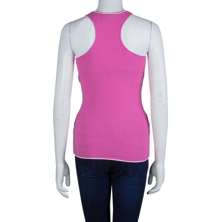 Pre Owned Chanel Pink Knit Racer Back Top M