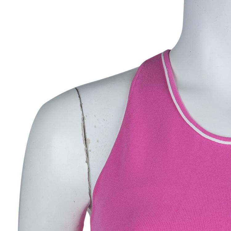 Pre Owned Chanel Pink Knit Racer Back Top M