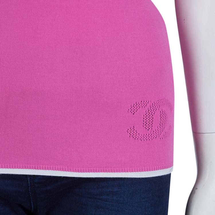 Pre Owned Chanel Pink Knit Racer Back Top M