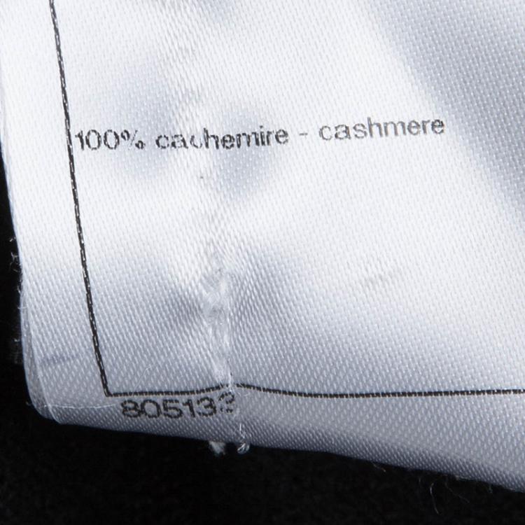 Pre Owned Chanel Black Chenille Embroidered Zip Front Cashmere Cardigan M