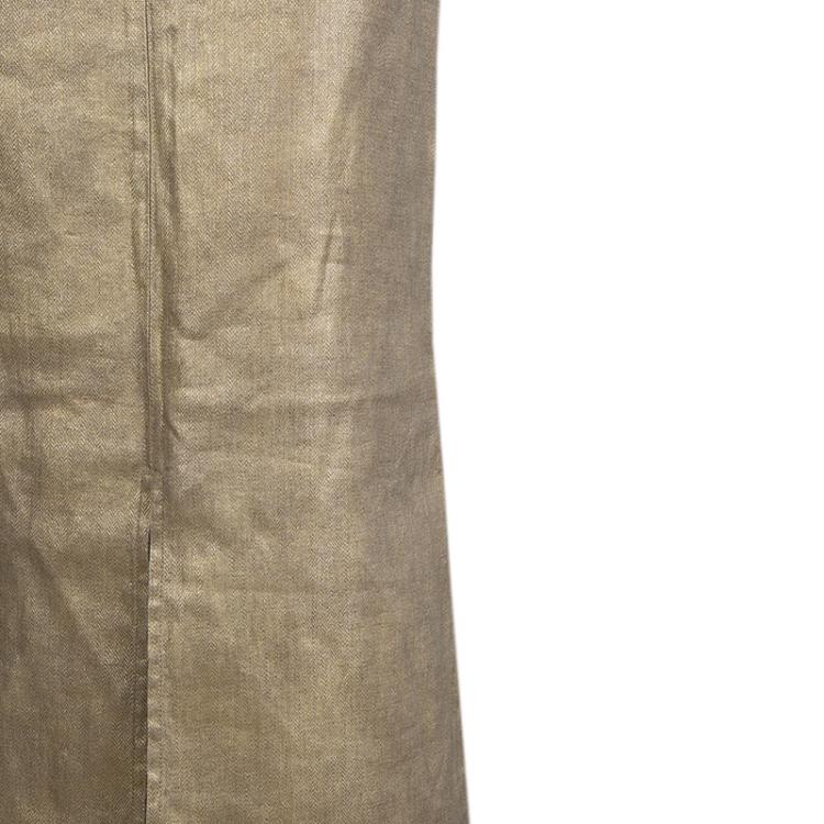 Pre Owned Chanel Gold Metallic Coated Linen Fringe Bottom Maxi Skirt M