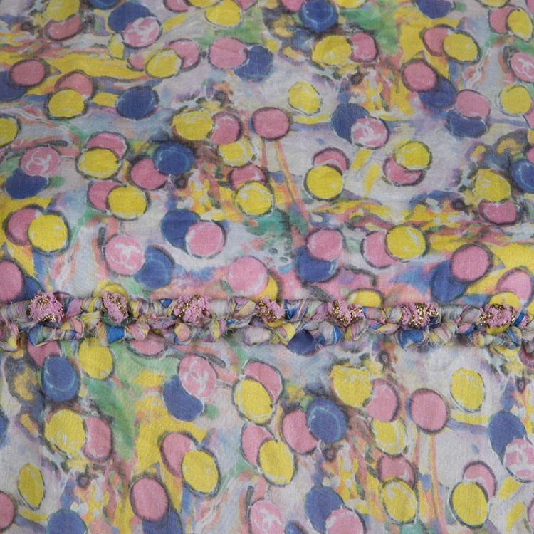 Pre Owned Chanel Multicolor Printed Cotton Tiered Long Sleeve Dress L