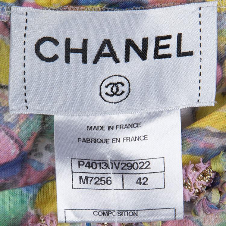 Pre Owned Chanel Multicolor Printed Cotton Tiered Long Sleeve Dress L