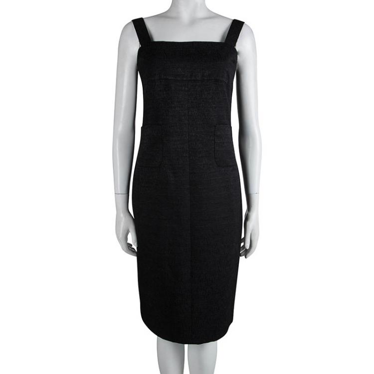 Pre Owned Chanel Black Textured Patch Pocket Detail Sleeveless Dress M