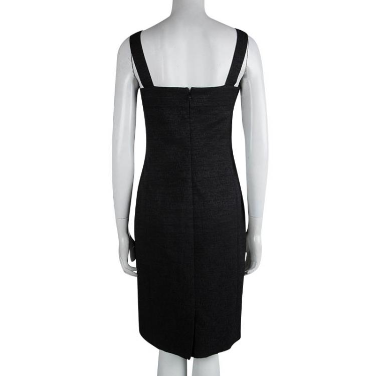 Pre Owned Chanel Black Textured Patch Pocket Detail Sleeveless Dress M