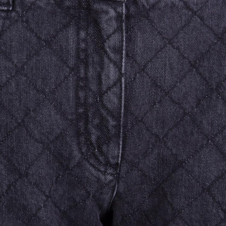 Pre Owned Chanel Dark Grey Stone-Washed Denim Topstitch Detail Jeans M