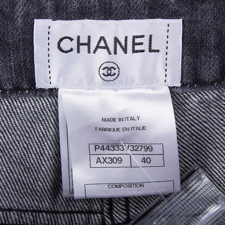 Pre Owned Chanel Dark Grey Stone-Washed Denim Topstitch Detail Jeans M
