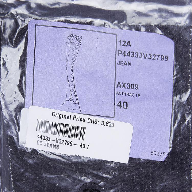 Pre Owned Chanel Dark Grey Stone-Washed Denim Topstitch Detail Jeans M