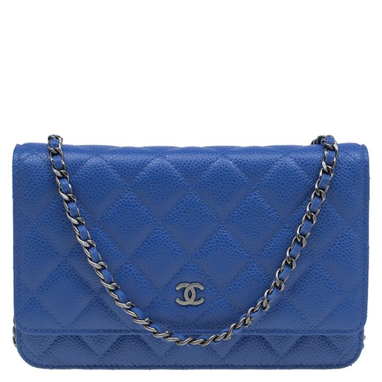 Chanel Blue Quilted Caviar Leather WOC Clutch Bag